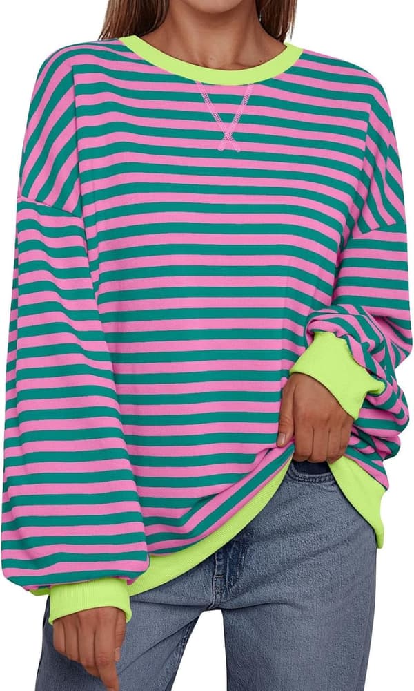 Trendy Oversized Striped Sweatshirt for Women – Y2K Style