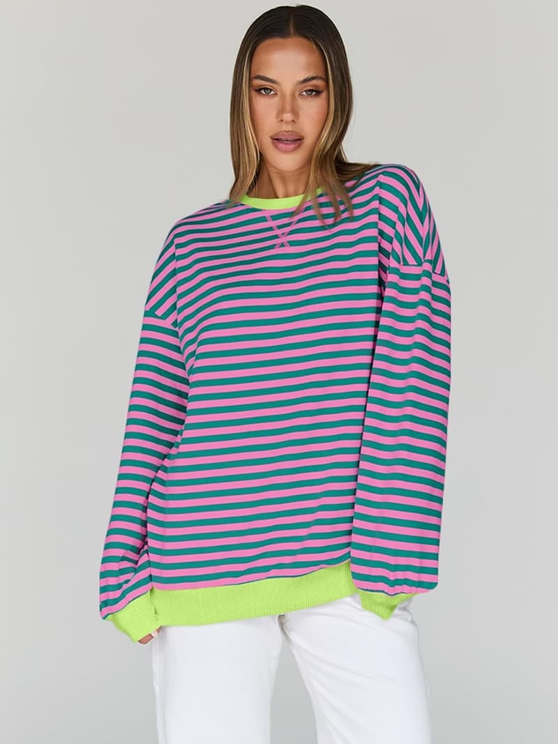 Trendy Oversized Striped Sweatshirt for Women – Y2K Style