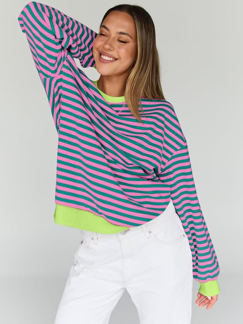 Trendy Oversized Striped Sweatshirt for Women – Y2K Style