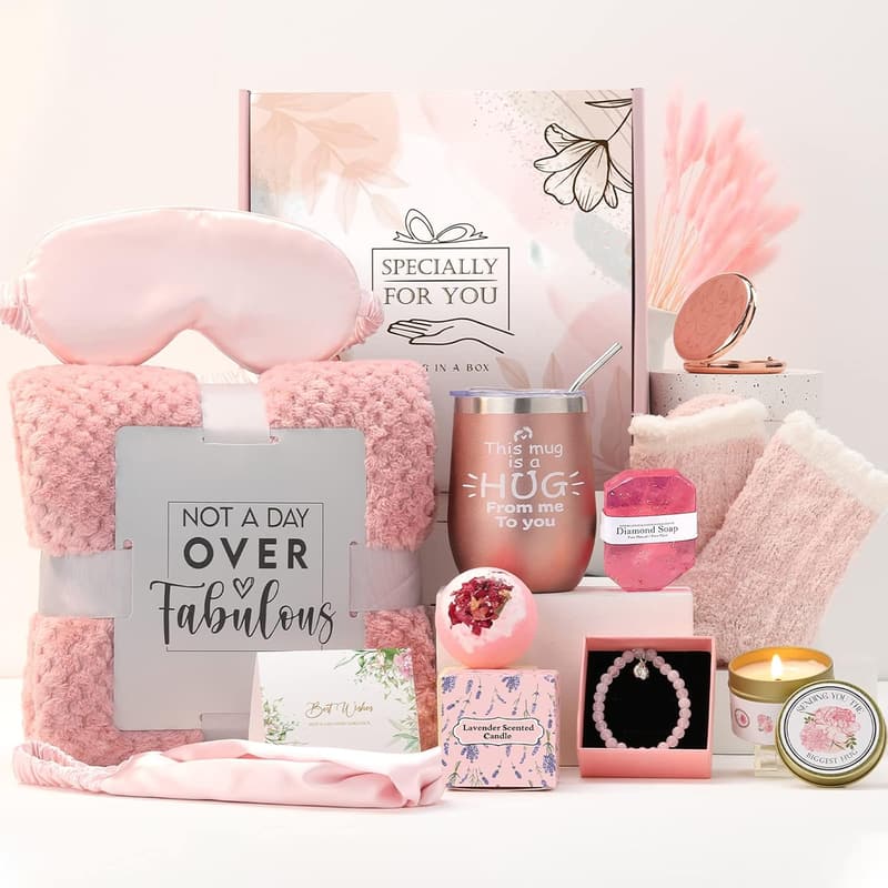 Spa Gift Basket for Women with Cozy Blanket & Self-Care Items
