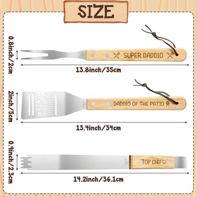 Father's Day Stainless Steel Grill Tool Set - 3-Piece BBQ Kit