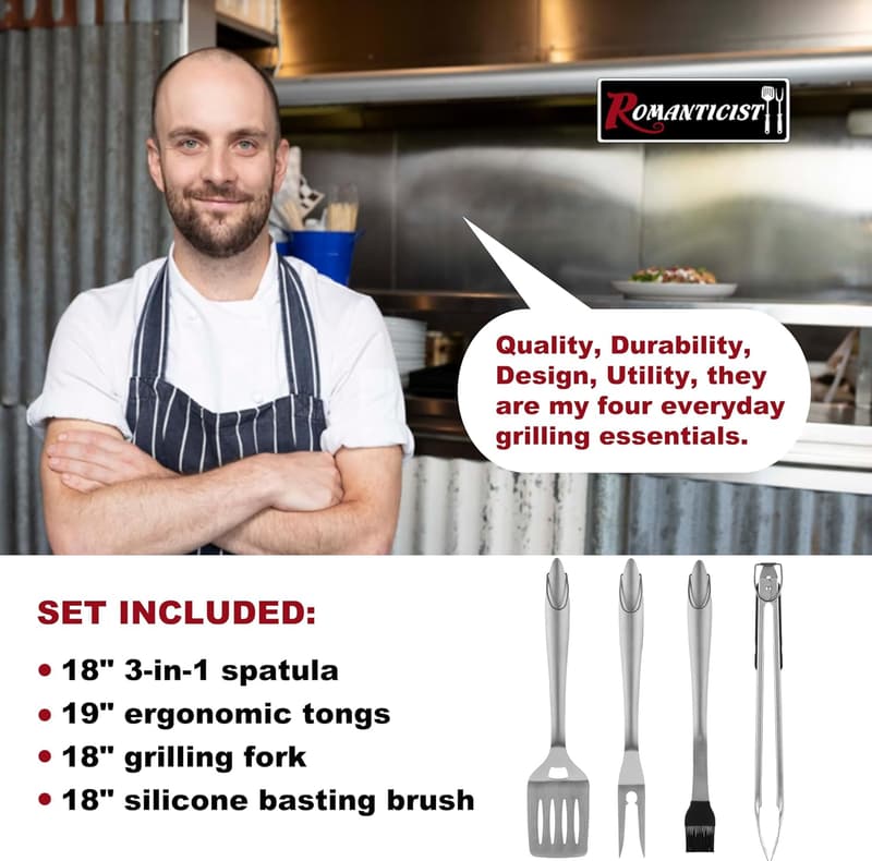 Father's Day Deluxe Grill Tools Set - 4pc Heavy Duty BBQ Accessories