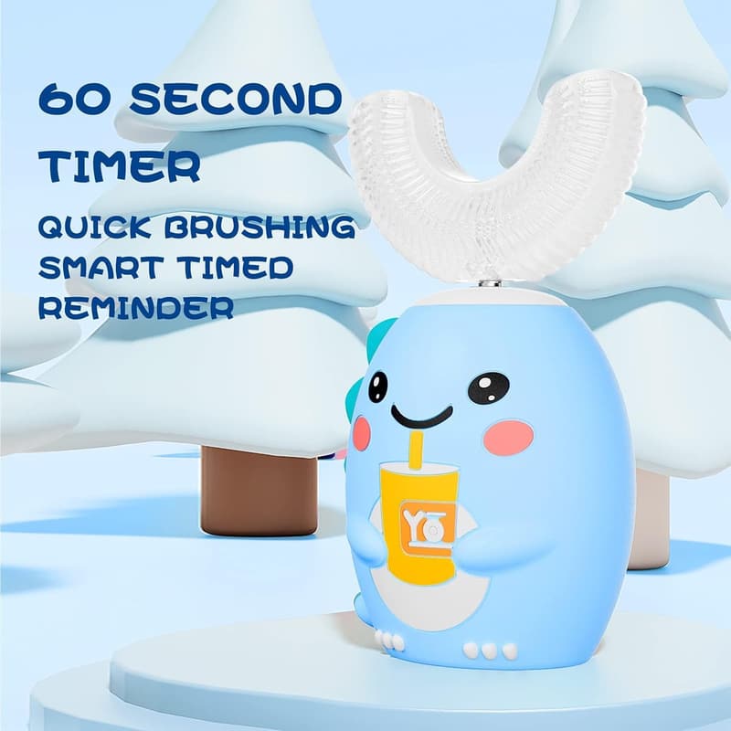 Kids U-Shaped Sonic Toothbrush with 4 Heads, 5 Modes, Waterproof