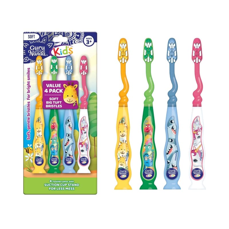Kids Toothbrush Set with Suction Cup - Soft Bristles, 4 Count