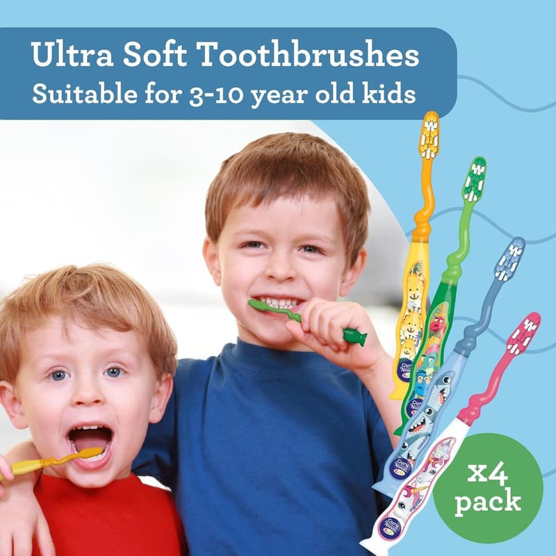 Kids Toothbrush Set with Suction Cup - Soft Bristles, 4 Count