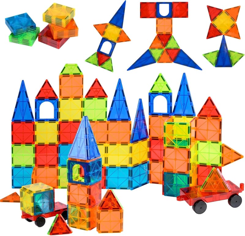 STEM Magnetic Building Tiles & Car Set for Kids Aged 3-8