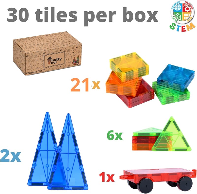 STEM Magnetic Building Tiles & Car Set for Kids Aged 3-8