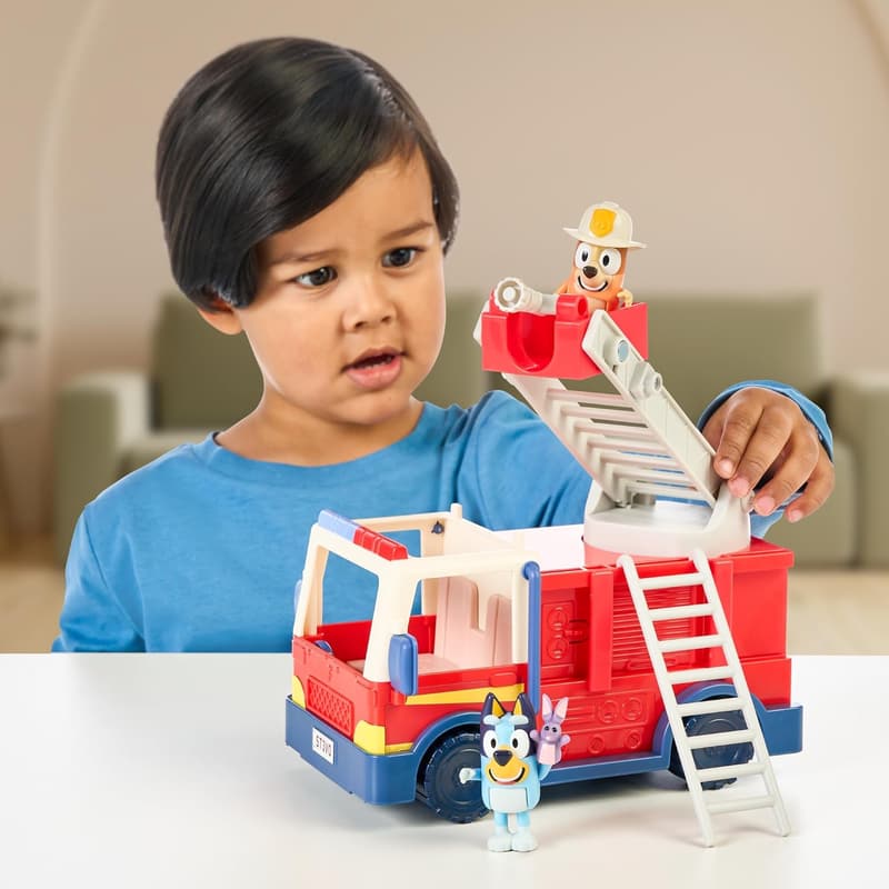 Bluey Firetruck Toy with Firefighter Figures for Kids 3+