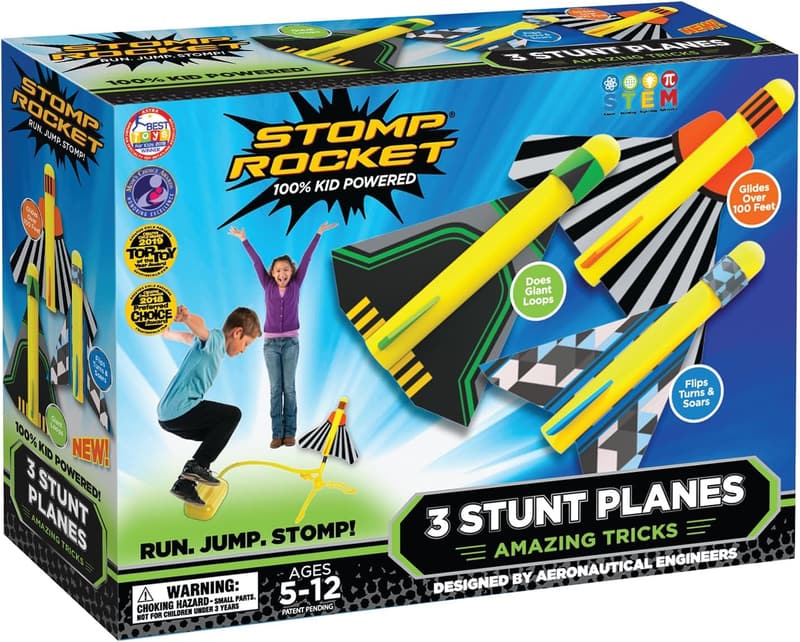 Stomp Rocket Stunt Plane Launcher - 3 Foam Airplanes & Adjustable Stand