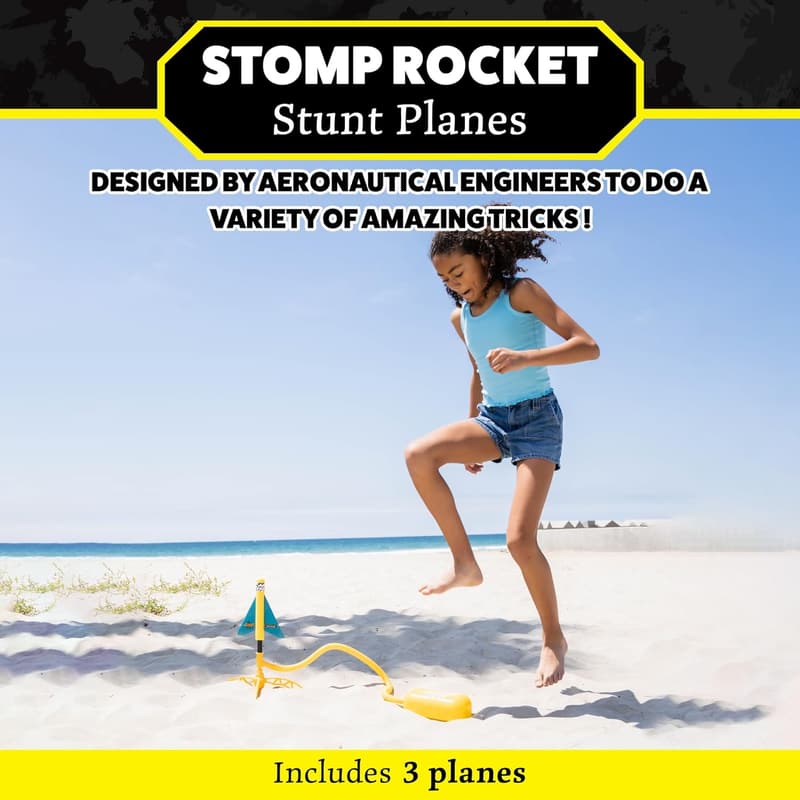 Stomp Rocket Stunt Plane Launcher - 3 Foam Airplanes & Adjustable Stand