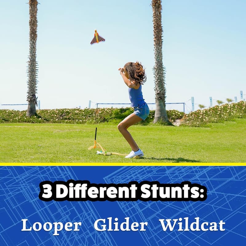 Stomp Rocket Stunt Plane Launcher - 3 Foam Airplanes & Adjustable Stand