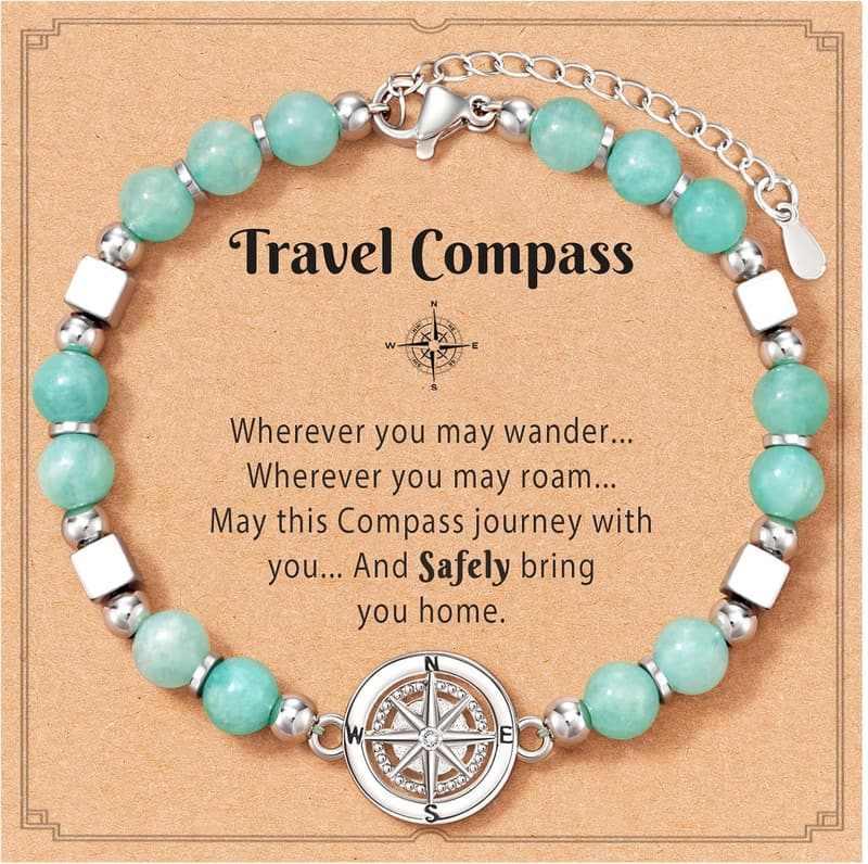 Amazonite Compass Bracelet for Women Travelers