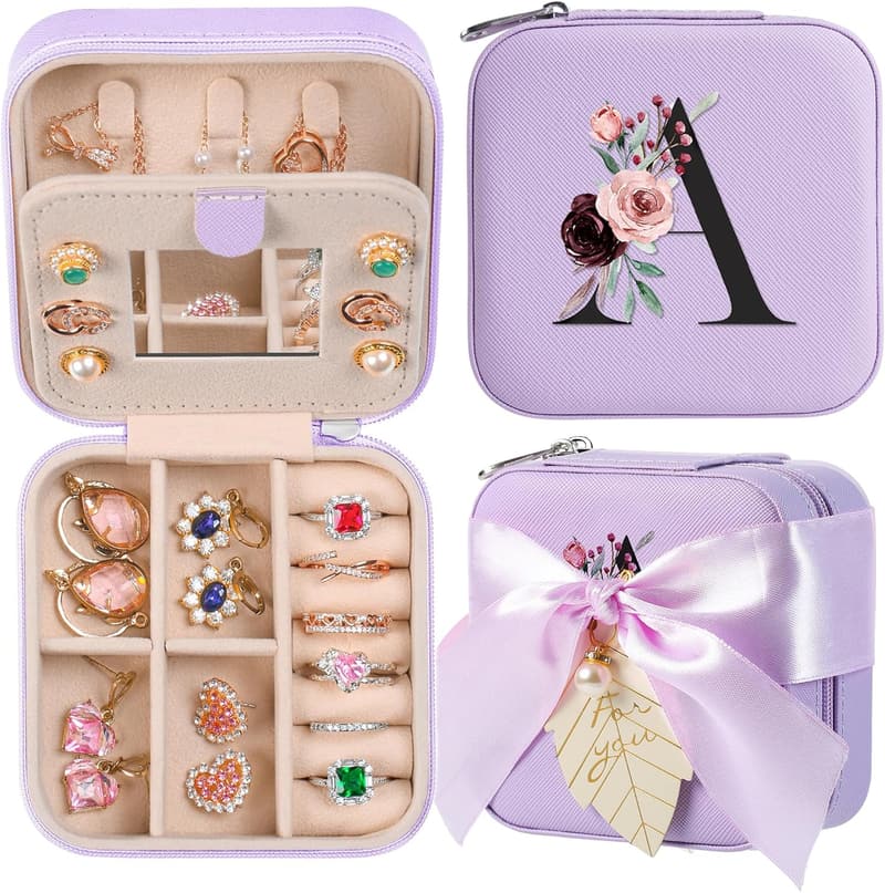 Travel Jewelry Box for Women - Personalized Initial A-Z Case