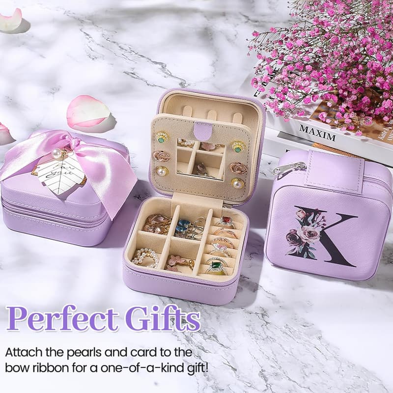 Travel Jewelry Box for Women - Personalized Initial A-Z Case