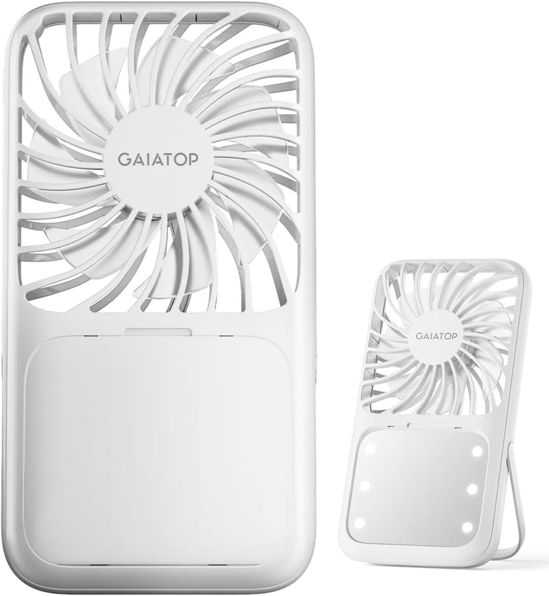 Portable Handheld Fan with LED Mirror - Travel Essential for Women