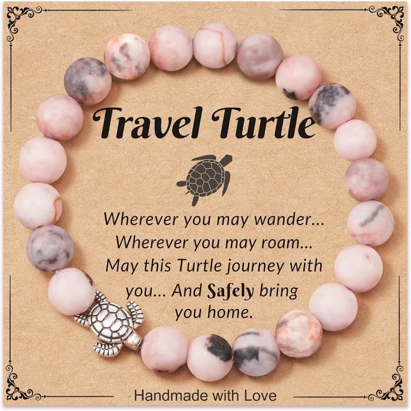 Pink Zebra Turquoise Stone Turtle Charm Bracelet for Women
