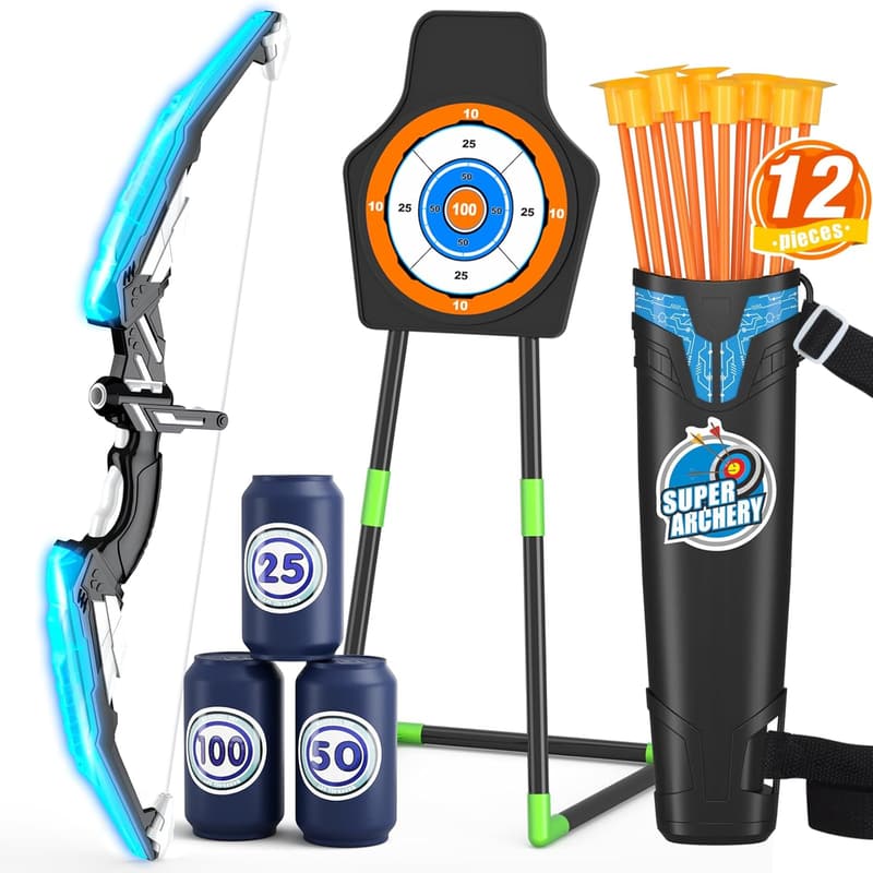 LED Light-Up Archery Set for Kids Ages 4-12 - Blue