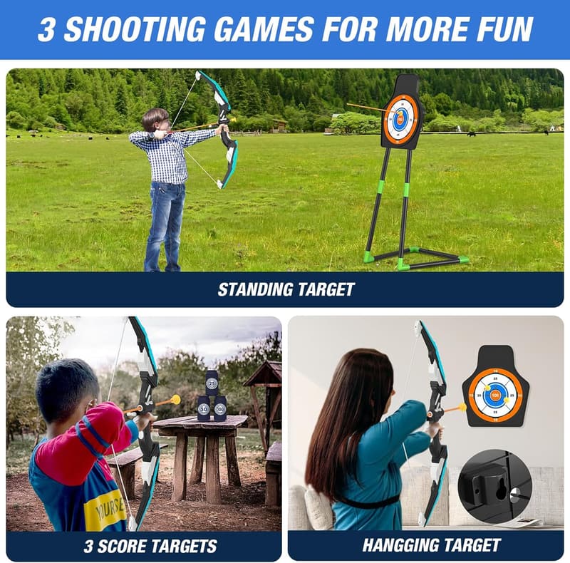 LED Light-Up Archery Set for Kids Ages 4-12 - Blue