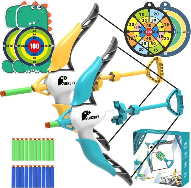 Kids Archery Set - 2 Pack Bow and Arrow with 20 Suction Cup Arrows & 4 Targets