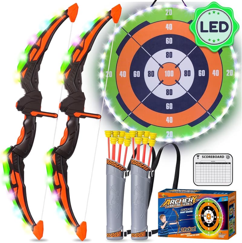 Light-Up Archery Bow and Arrow Set for Kids - 2 Pack Birthday Gift