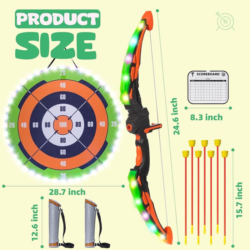 Light-Up Archery Bow and Arrow Set for Kids - 2 Pack Birthday Gift