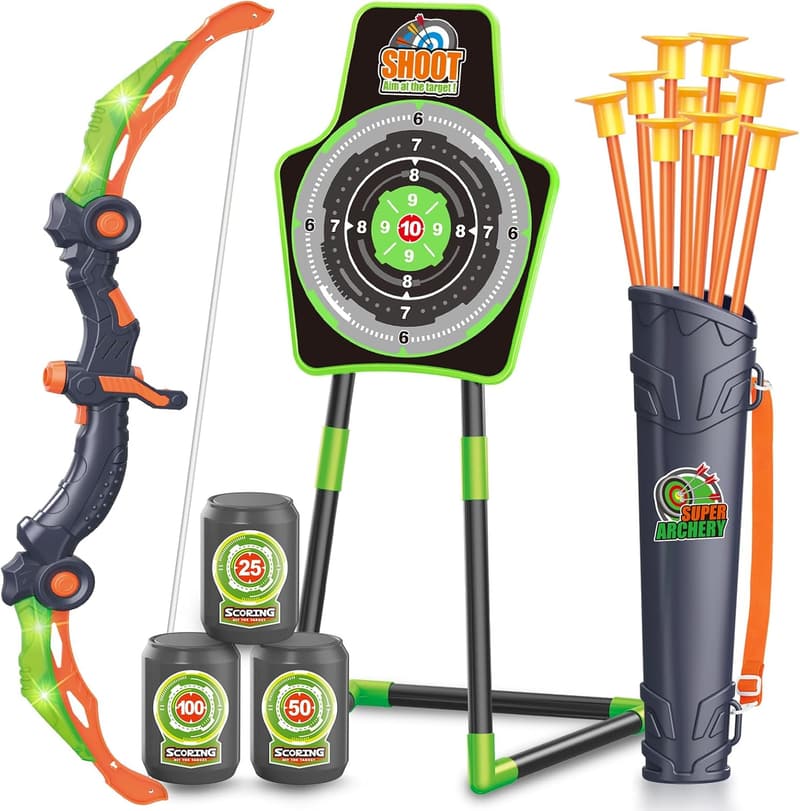 Kids' Archery Set - LED Bow, Dart Arrows & Target Cans