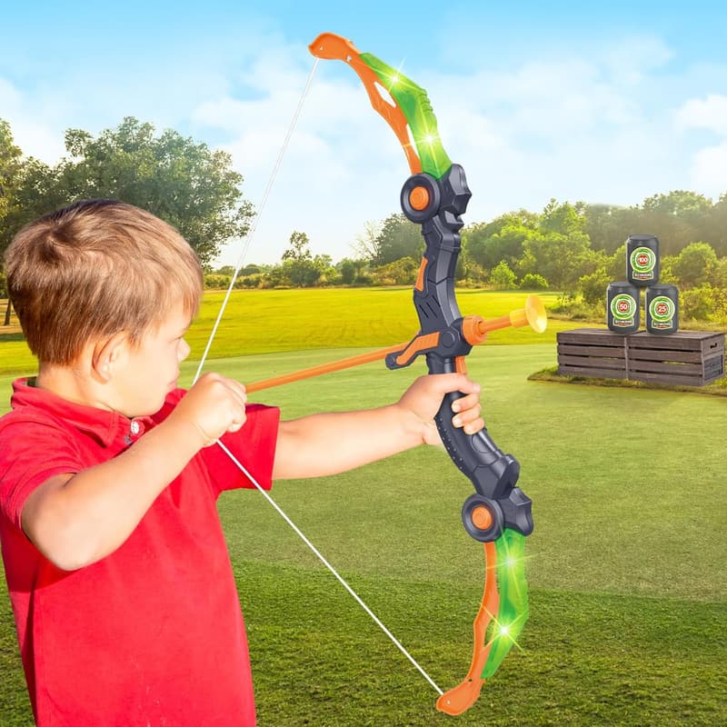 Kids' Archery Set - LED Bow, Dart Arrows & Target Cans