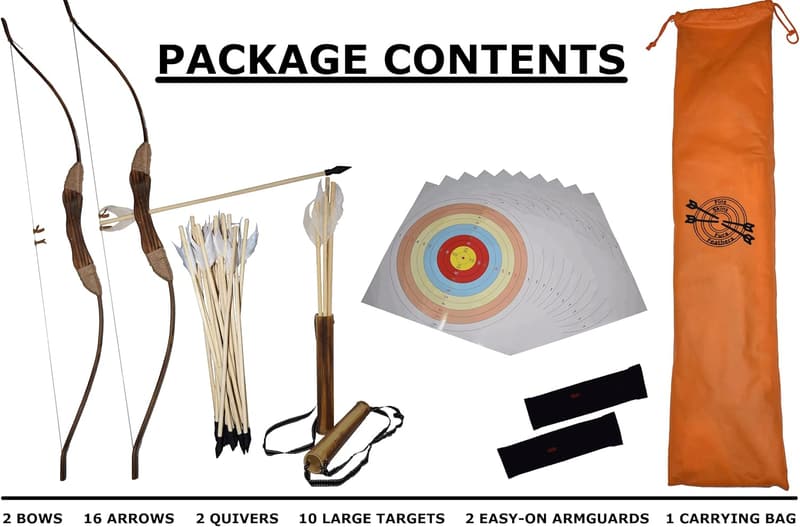 Beginner Outdoor Archery Set - 2 Bows, 16 Arrows, 10 Targets