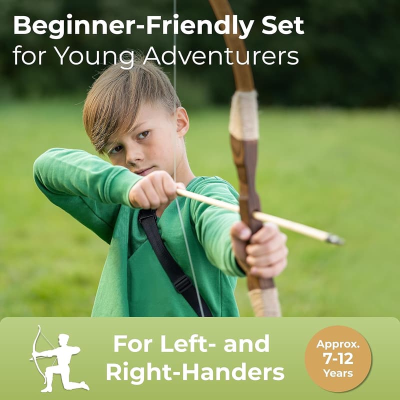 Kids Wooden Bow and Arrow Set with Quiver, Targets & Bag