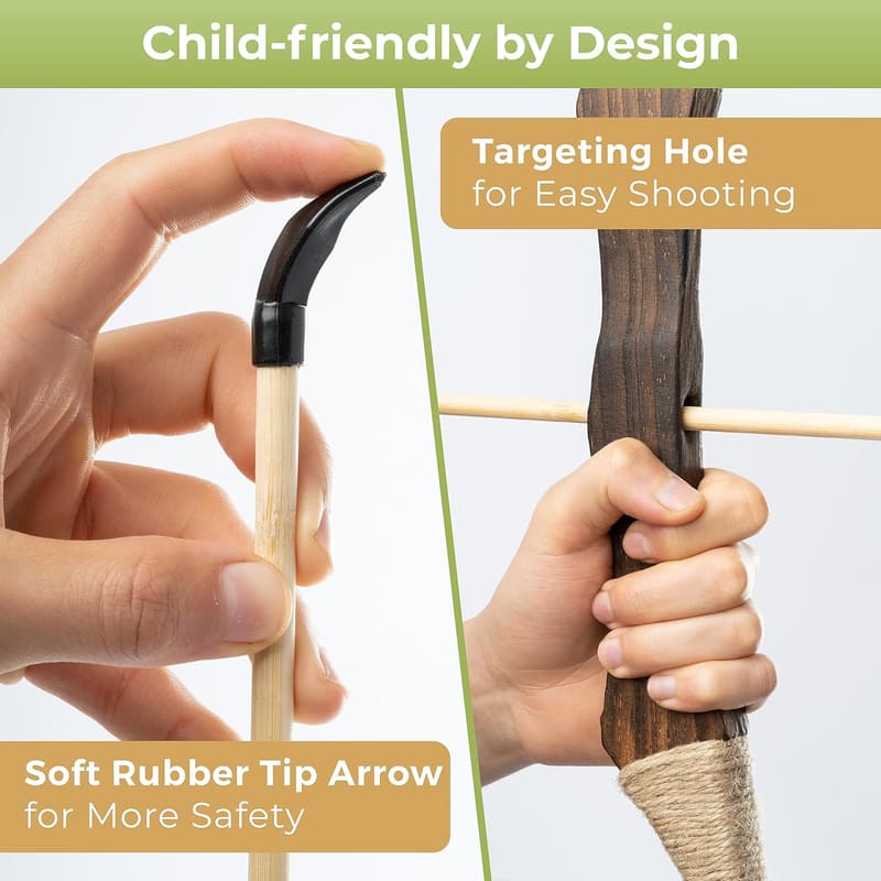 Kids Wooden Bow and Arrow Set with Quiver, Targets & Bag