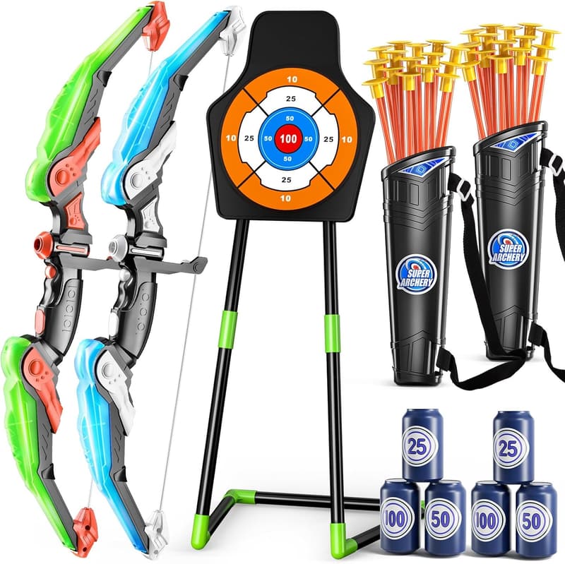 LED Light-Up Bow and Arrow Set for Kids with Target and Arrows
