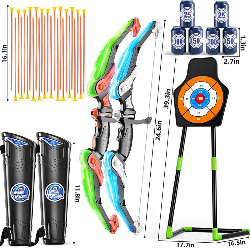 LED Light-Up Bow and Arrow Set for Kids with Target and Arrows