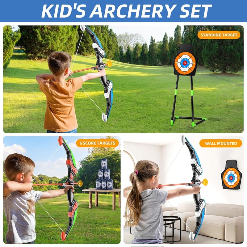 LED Light-Up Bow and Arrow Set for Kids with Target and Arrows
