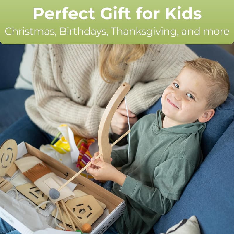 Kids Bow and Arrow Set – Wooden Archery Toy with 5 Arrows & 4 Targets