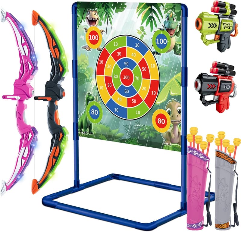 Kids' LED Bow and Arrow Set with Dinosaur Target & Quiver