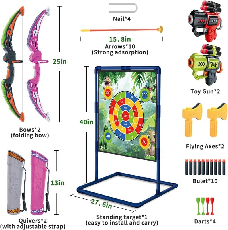 Kids' LED Bow and Arrow Set with Dinosaur Target & Quiver