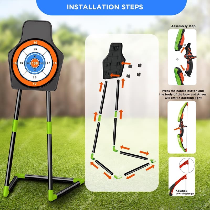 Light Up Bow and Arrow Toy Set with Target for Kids