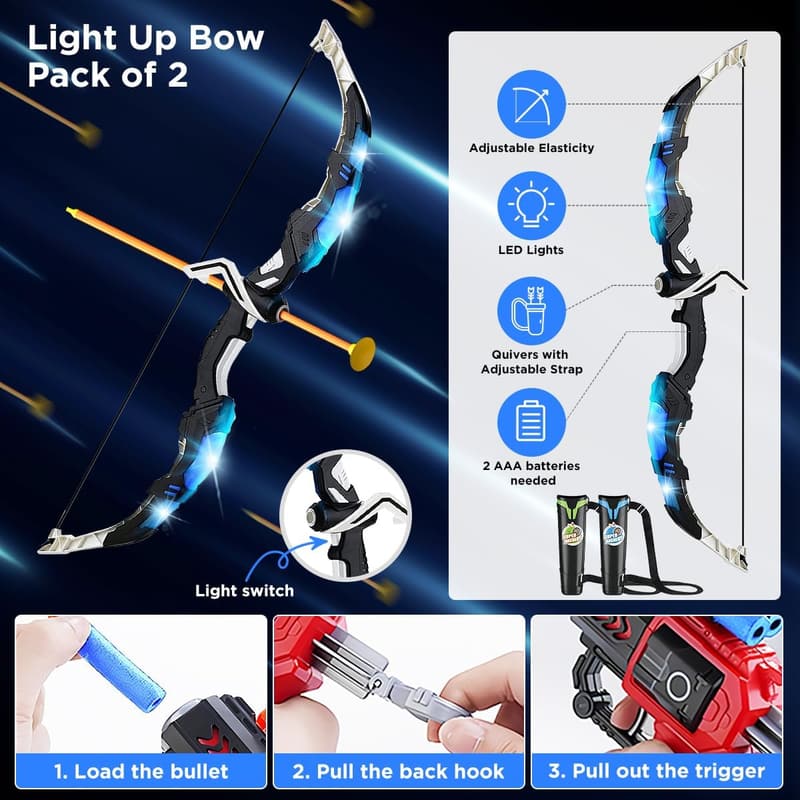 Light Up Bow and Arrow Toy Set with Target for Kids