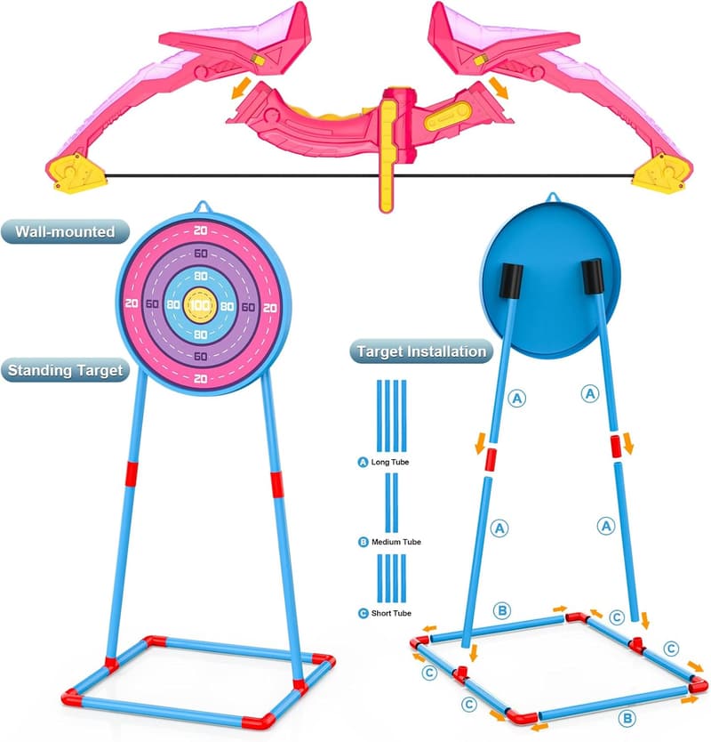 Kids Light Up Bow and Arrow Set with Foam Dart Guns - 2 Pack