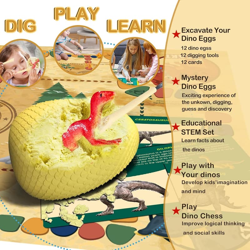 Dinosaur Fossil Egg Excavation Kit - STEM Toy for Ages 5-13