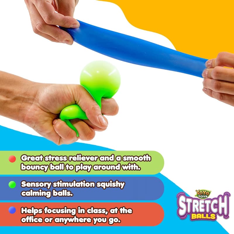 Stress Relief Elastic Sensory Balls - Set of 3 for Kids & Adults