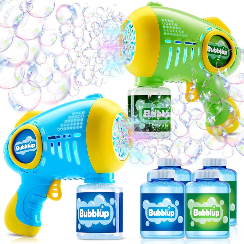 Light Up Bubble Gun Set for Kids - 2 Pack with Refill Solution