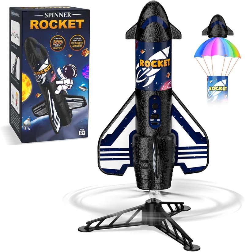Motorized Rocket Toy with Parachute & LED Light for Kids