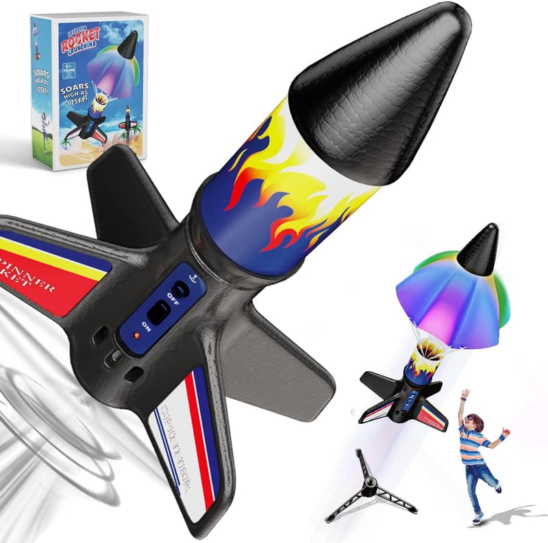 Electric Flying Model Rocket with Parachute Recovery - Eco-Friendly Birthday Gift for Kids