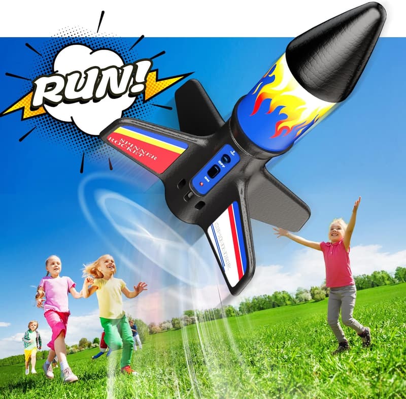 Electric Flying Model Rocket with Parachute Recovery - Eco-Friendly Birthday Gift for Kids