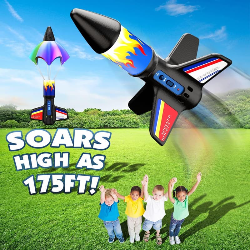 Electric Flying Model Rocket with Parachute Recovery - Eco-Friendly Birthday Gift for Kids