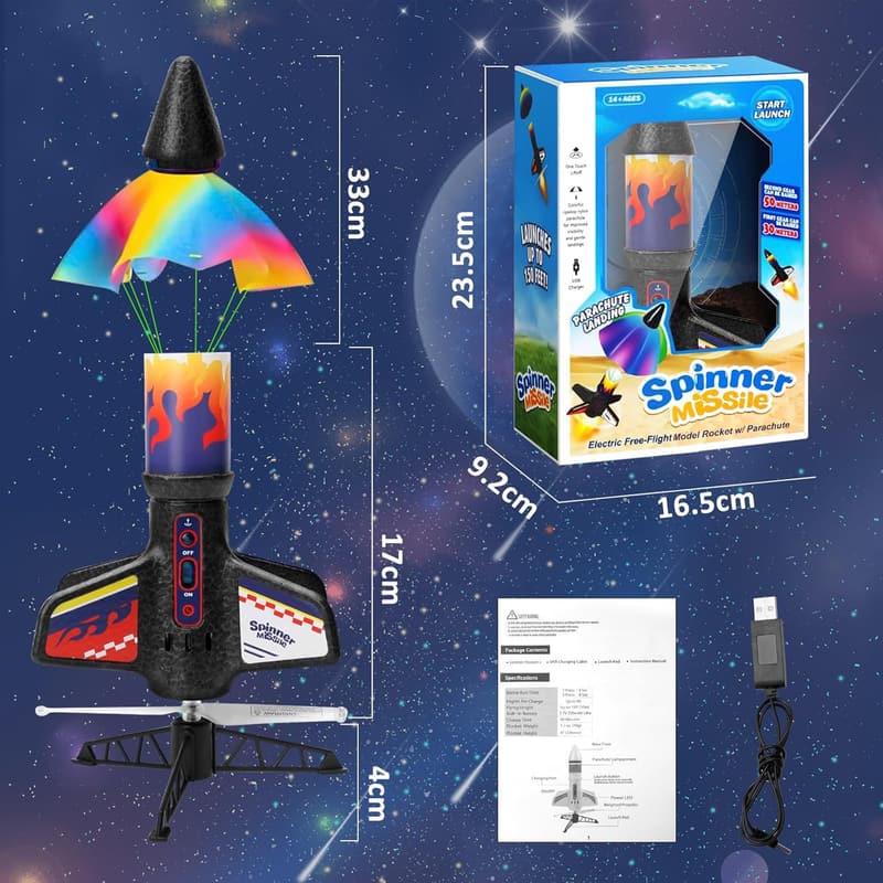Motorized Air Rocket Toy with Parachute – Outdoor Gift for Kids (Ages 8-13)