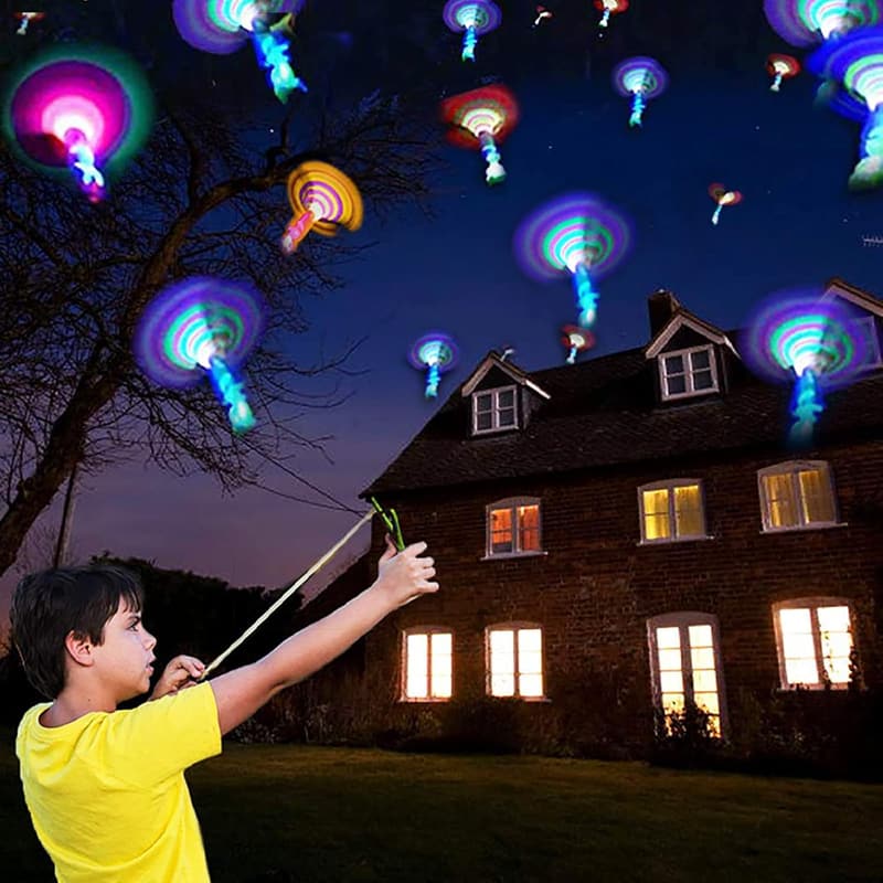 LED Rocket Slingshot Toy Set for Kids - 12 Glow-in-the-Dark Launchers