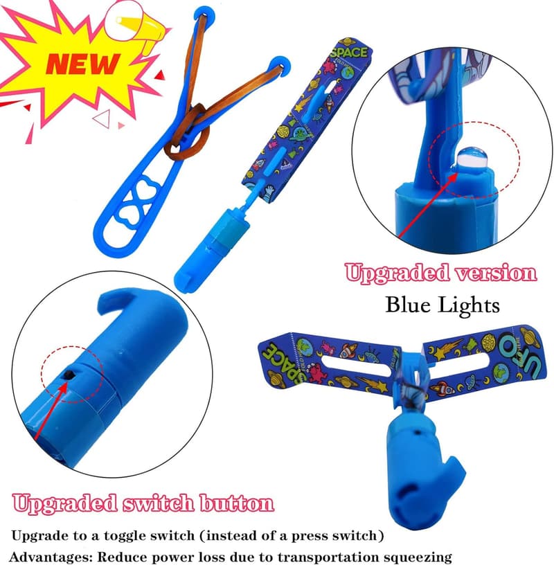 LED Rocket Slingshot Toy Set for Kids - 12 Glow-in-the-Dark Launchers