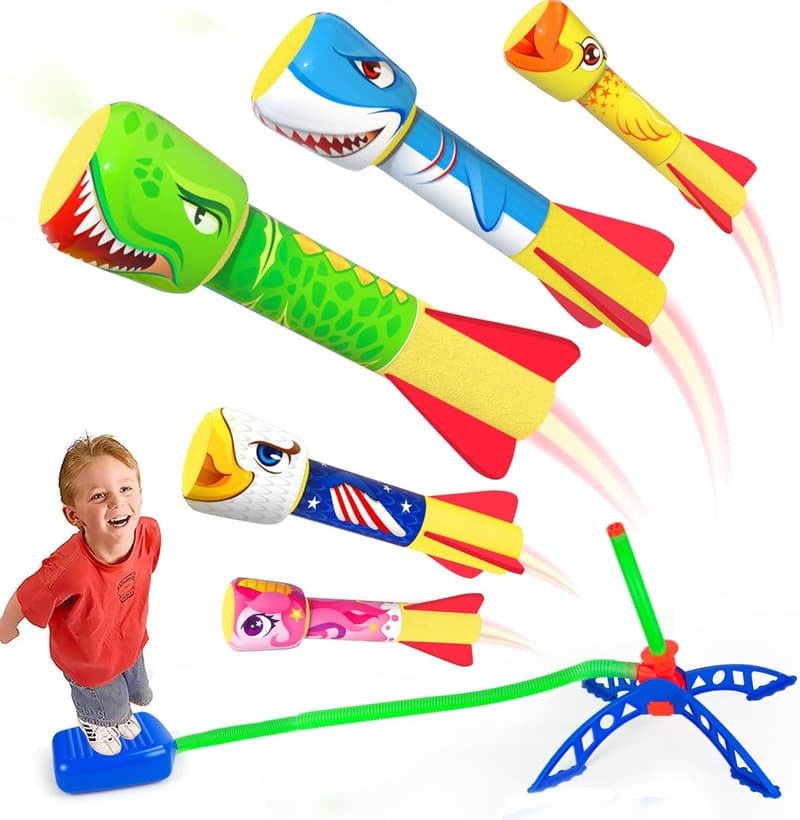 Outdoor Rocket Launcher for Kids - 5 Foam Rockets, 100 Ft Reach